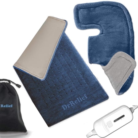 Heating Pad Gift Set of 2 - 18" x 25" Shoulder Heating Pad and 12" x 24" Heating Pad with Auto Shut Off, Temperature Control, Dry/Moist Use for Back, Neck and Shoulder Relief (Navy) Dr Relief / SUNAID