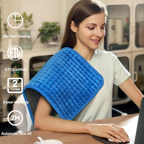 Heating Pad, King Size Heating Pads for Back Pain Auto Shut Off, Fast Heating Technology, Six Heat Settings, Machine-Washable, Micro Plush/Soft Touch, Elastic Band and Storage Bag Included(12"X24")