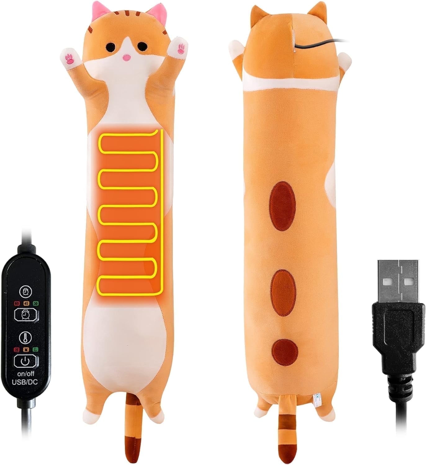 Heating Pad for Neck Shoulder Pain Relief, Portable Cuddly 19.7" Plush Cat with a Hot Soft Belly USB Powered, Gift for Daughter Girlfriend Wife