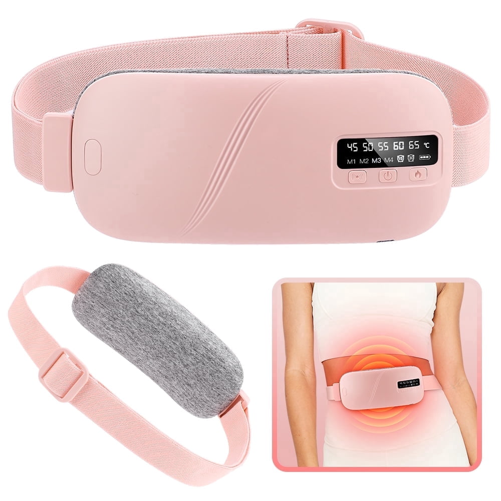 Heating Pad for Period Cramps, 5 Heat Levels & 4 Massage Modes, Cordless Menstrual Heating Pad for Waist Belly, 1800mAh Rechargeable Heating Belly Wrap Belt, Gift for Women Girls (Pink)