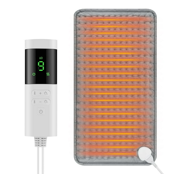 Heating Pads, 12"x24" Super Soft Heating Pad, 2 Hours Timer, 9 Temperature Settings, Machine Washable Auto Shut Off Heated Pad for Neck Back Shoulder Relief and Cramps Gray