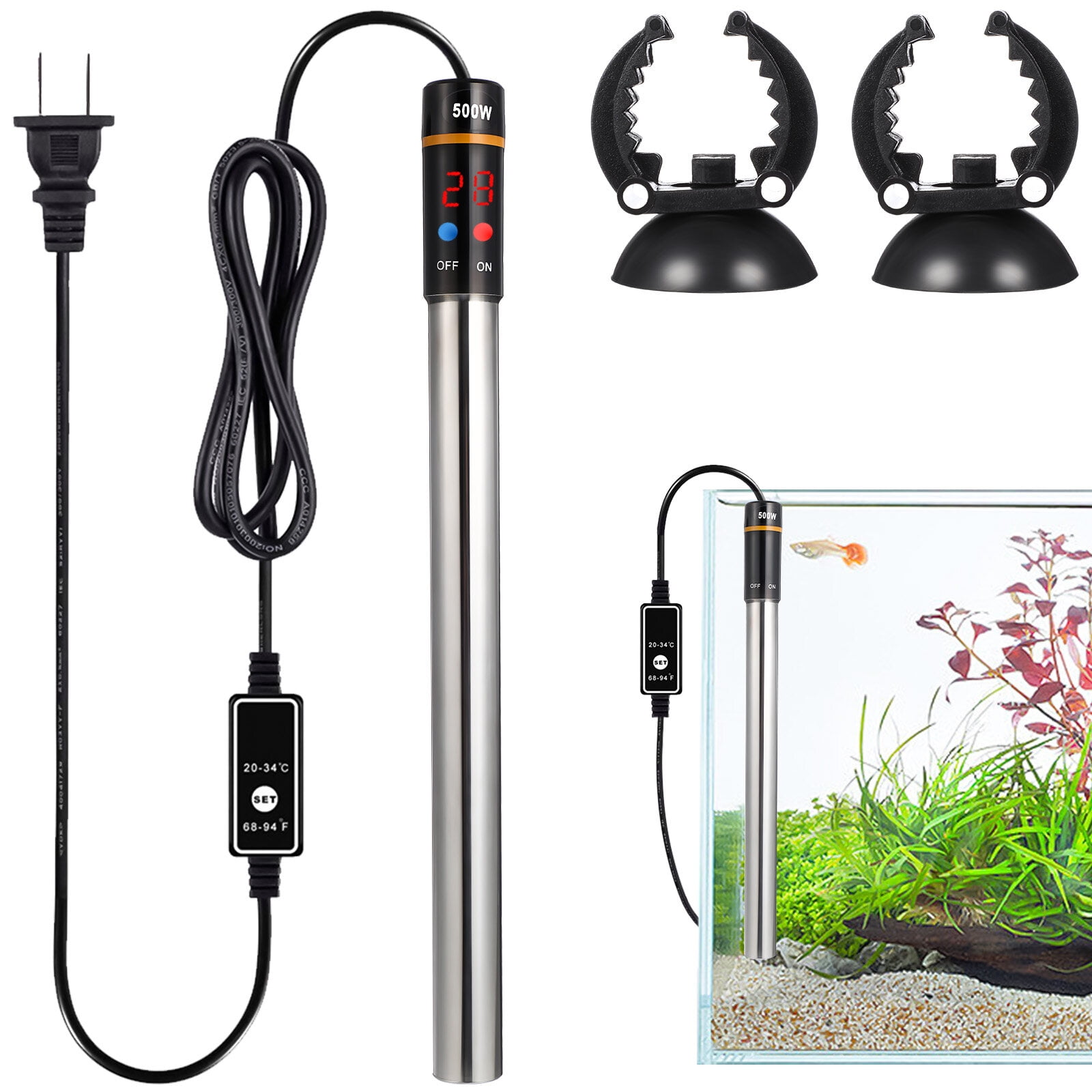 500W Aquarium Heater, Digital, Stainless Steel, For Fresh/Saltwater, 20 ... - Cheap Goldfish Aquarium Heaters