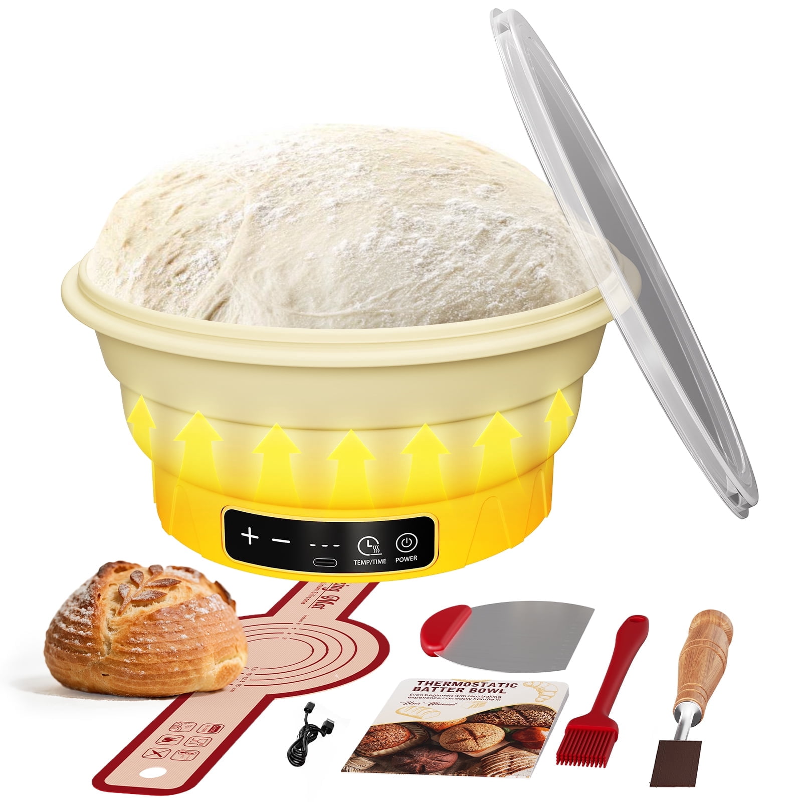 Electric Sourdough Starter Kit with 6-Temp (77-122℉) Control & Timer - 9" Foldable Sourdough Bread Baking Supplies & Dough Warmer - Complete Banneton Bread Proofing Basket Set for Artisan Home Bakers
