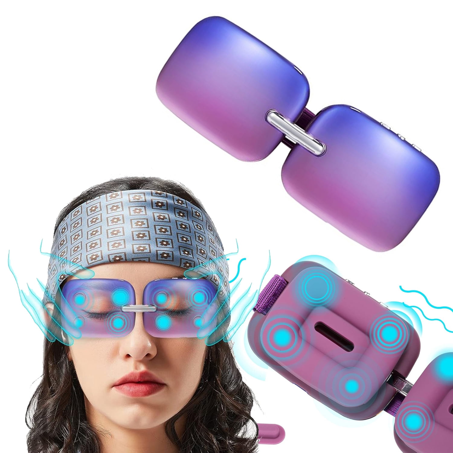 Heating & Vibration Eye Massager, 3D Silicone Groove for Perfect