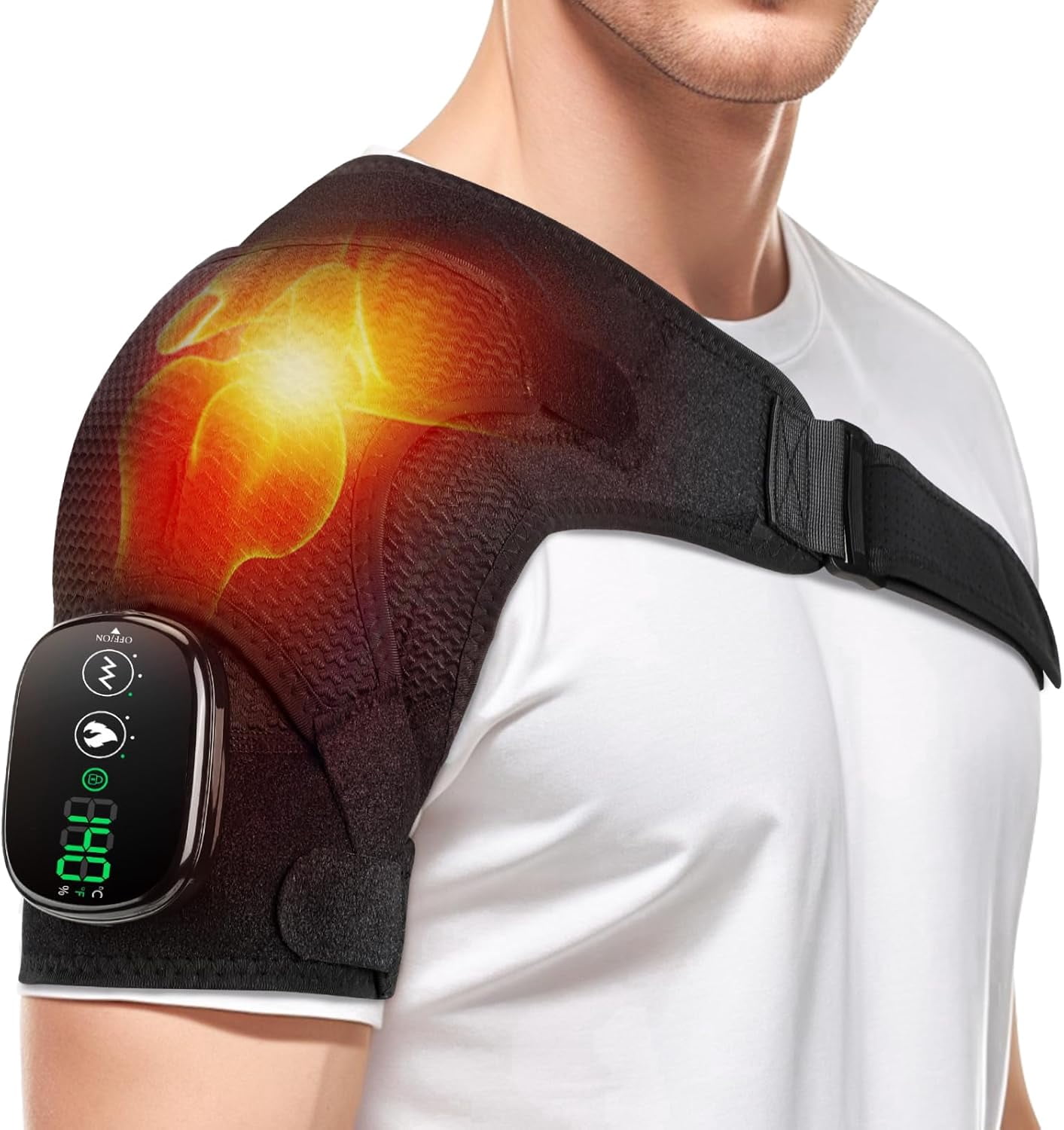 Heating Vibration Massage Shoulder Pad With Digital Display Controller 3-speed Heating 3-speed Vibration Massage Portable Shoulder Massage Equipment Relax Shoulder and Neck USB Charging