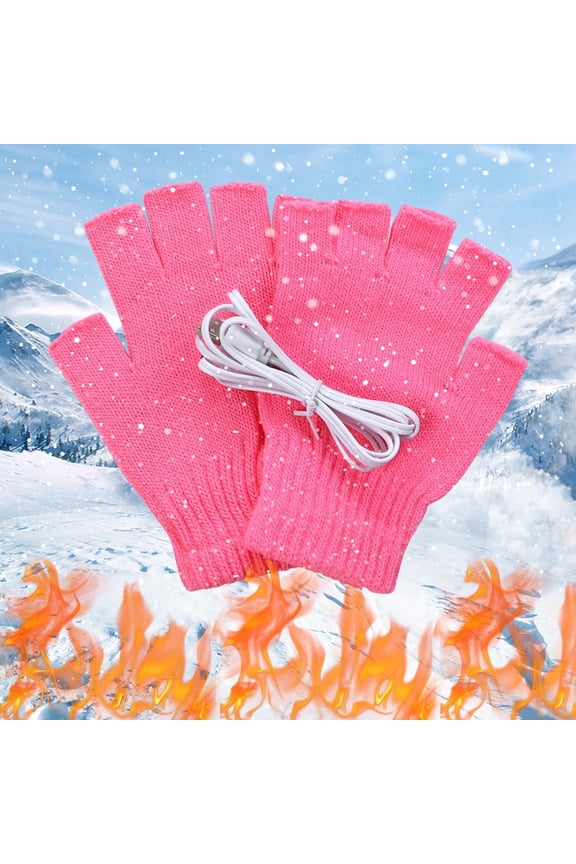 Heating & Warmth USB Stripe Pattern Fingerless Heating Knit Gloves for Hands Warmth in Cold Weather