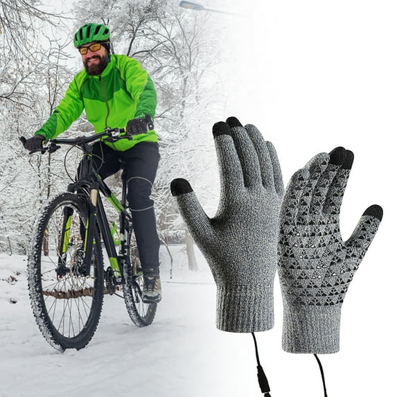 USB Powered Winter Heating Knitted Gloves for Cycling Typing and Outdoor Cold Weather Activities with Rechargeable Battery Operation