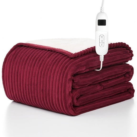 COWIN Electric Blanket Full Size, Brushed Flannel Shu velveteen, 10 Heating Levels and 1-8 Hour Automatic Shutdown, Machine Washable, Red, 72 "x 84"