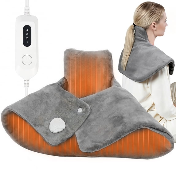 Cowin Electric Heat Pad for Neck and Shoulders, Heating Pad with 4 Heat Settings & Auto Shut off, Machine Washable Heating Pad, Gifts for Family, Gray