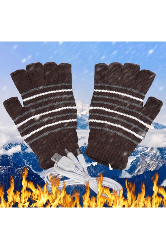 Heating&warming - USB Stripe Pattern Fingerless Heating Knitting Wool Hands Warm Gloves for Everyday Use