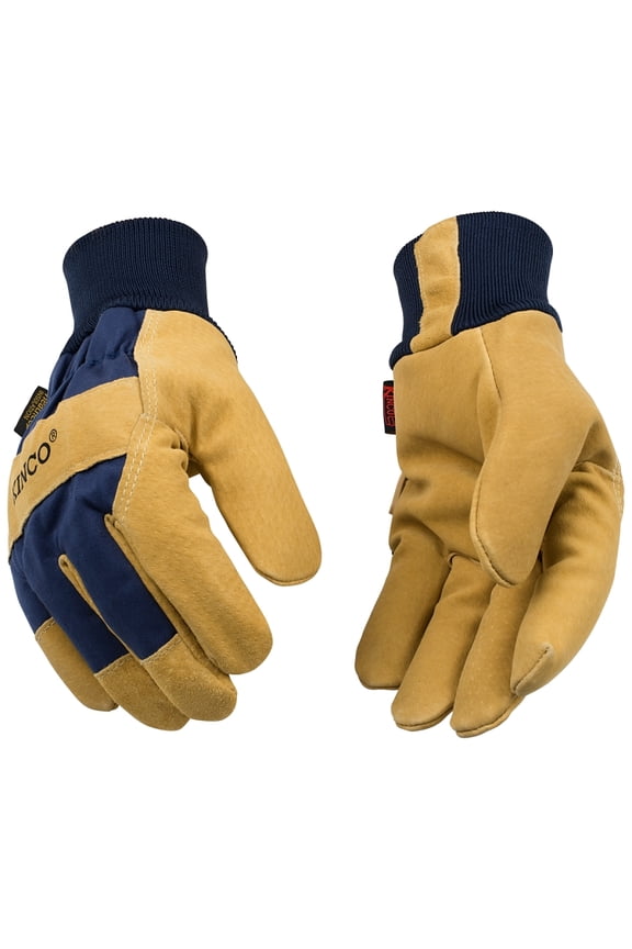 Heatkeep 1926KW-M Gloves, Men's, M, Angled Wing Thumb, Easy-On, Elastic Knit Wrist Cuff, Blue/Golden