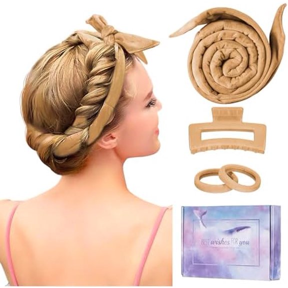 Heatless 60" Extra Long Soft Hair Curlers to Sleep In, No Heat Curling Headband Hair Rollers (Khaki)