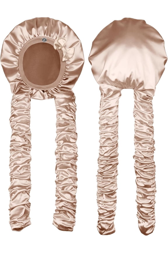 Heatless Curl Satin Bonnet for Sleeping, No Slip Sleep Bonnet with Long Curling Ribbons for Braids & Long Hair