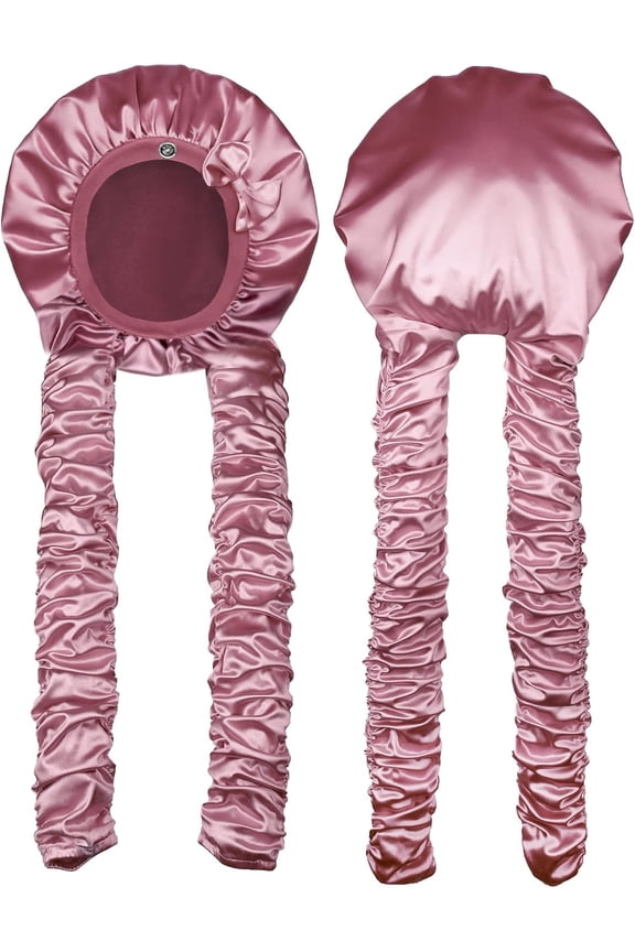 Heatless Curl Satin Bonnet for Sleeping, No Slip Sleep Bonnet with Long Curling Ribbons for Braids & Long Hair