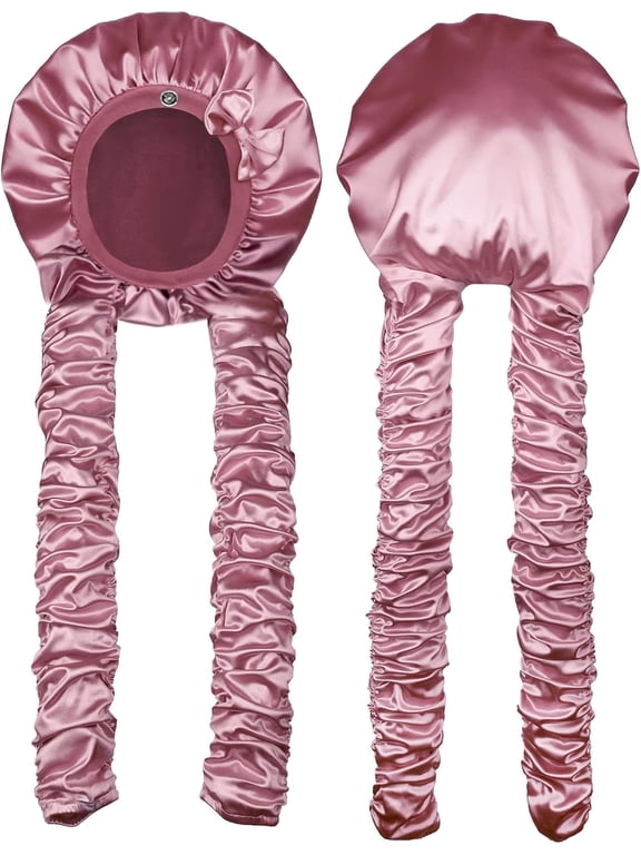 Heatless Curl Satin Bonnet for Sleeping, No Slip Sleep Bonnet with Long Curling Ribbons for Braids & Long Hair