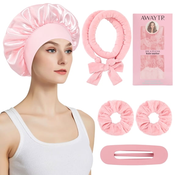 Heatless Curler Set - 5pcs Heatless Curling Rods for Long & Short Hair - No Heat Hair Curler Tool with Sleep Cap, Headband, Hair Clip