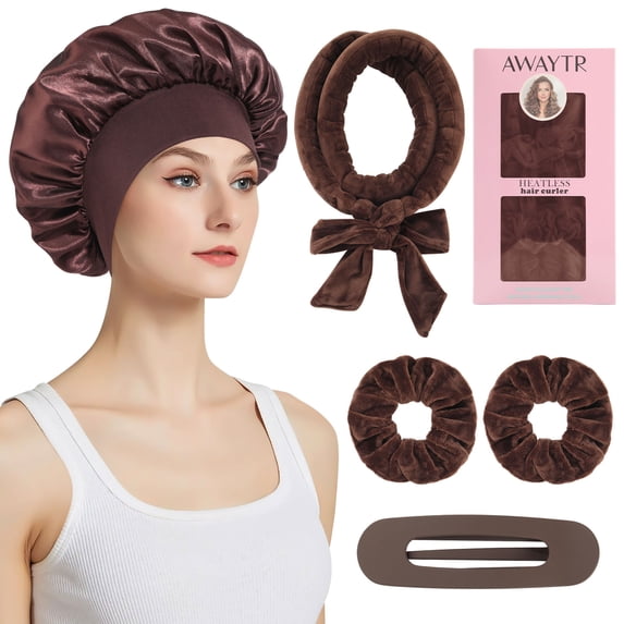 Heatless Curler Set - 5pcs Heatless Curling Rods for Long & Short Hair - No Heat Hair Curler Tool with Sleep Cap, Headband, Hair Clip