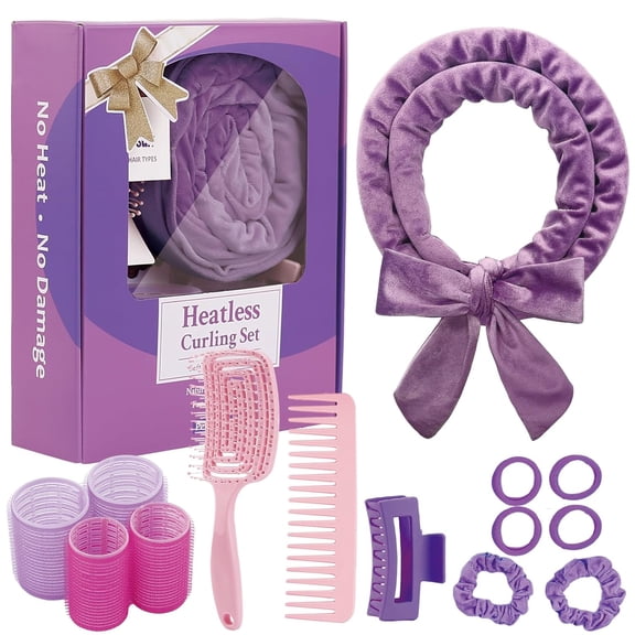 Heatless Curls Overnight, 70'' Velvet Hair Curlers for Long Hair, No Heat Hair Rollers - Purple