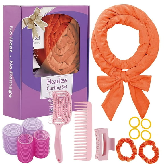 Heatless Curls Overnight, 70" Velvet Heatless Blowout Rods for Long Hair, No Heat Hair Rollers - Orange