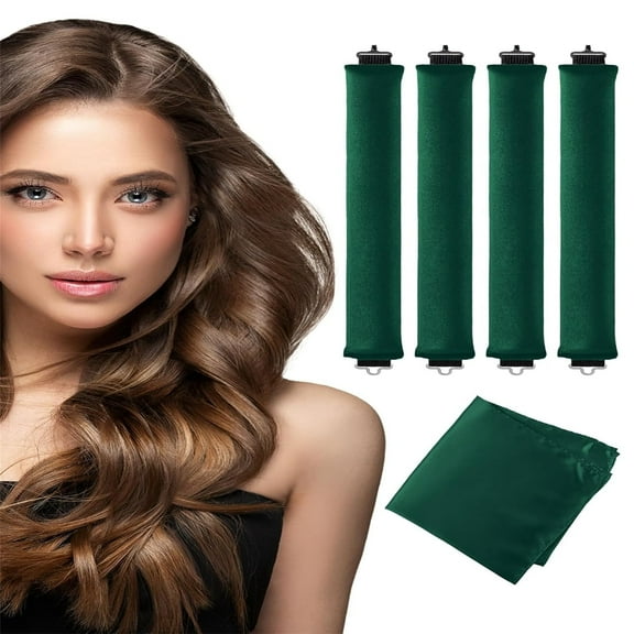 Heatless Curls Overnight Hair Curler - 4 Pcs Curling Rod to Sleep In, Velvet Hair Rollers with Satin Hair Scarf