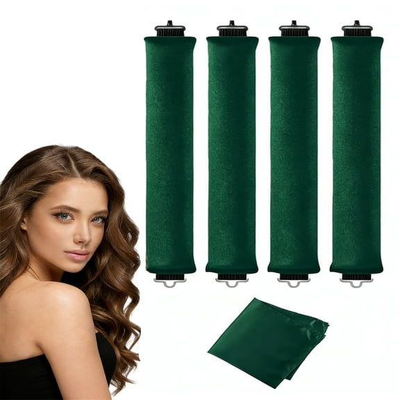 Heatless Curls Overnight Hair Curler - 4 Pcs Curling Rod to Sleep In, Velvet Hair Rollers with Satin Hair Scarf