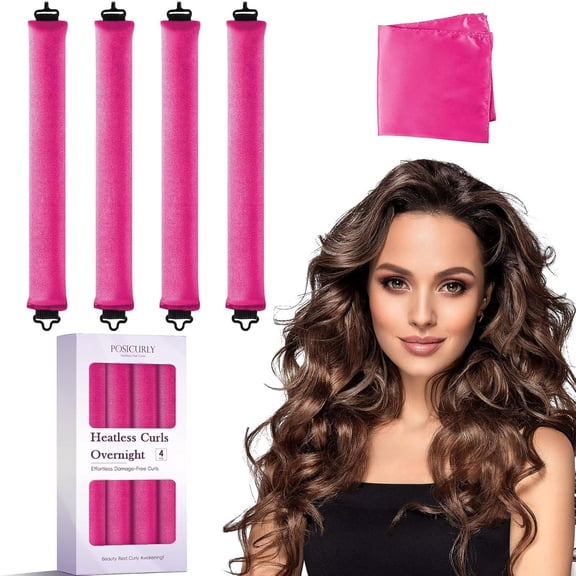 Heatless Curls Overnight Hair Curlers - 4 Pcs No-Heat Curling Ro to Sleep In,Velvet with Satin Wrap