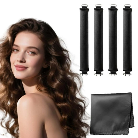 Heatless Curls Overnight, Heatless Hair Curler, Women No Heat Flexi Overnight Blowout Rods Long Short Hair Styling Tools for Long Short, Velvet Hair Rollers With Satin Scarf - 5 Pcs
