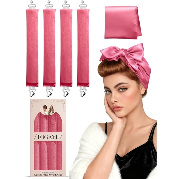 Heatless Curls Overnight Set - 4PCS Jumbo Velvet Hair Rollers to Sleep In, No-Damage Flexi Rods for Beautiful, Effortless Curls and Waves for Women