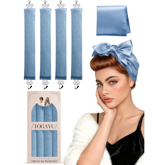 Heatless Curls Overnight Set - 4PCS Jumbo Velvet Hair Rollers to Sleep In, No-Damage Flexi Rods for Beautiful, Effortless Curls and Waves for Women