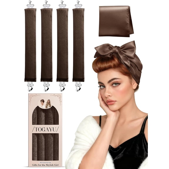 Heatless Curls Overnight Set - 4PCS Jumbo Velvet Hair Rollers to Sleep In, No-Damage Flexi Rods for Beautiful, Effortless Curls and Waves for Women