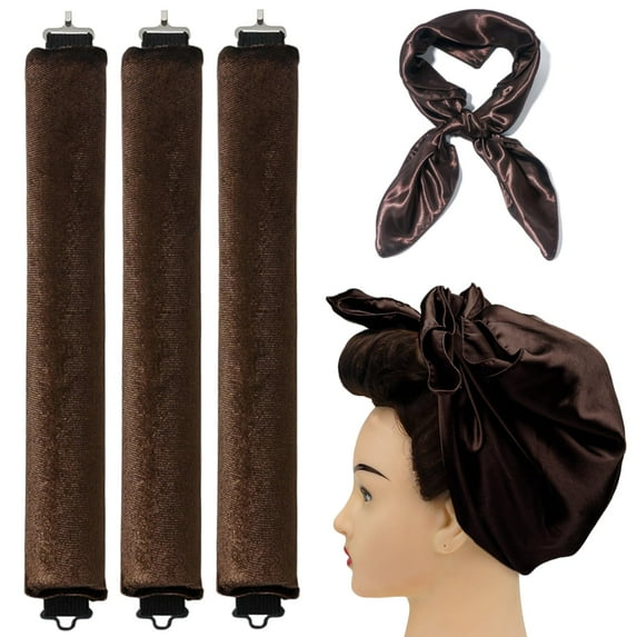 Heatless Hair Curler 3 Set, Hair Curlers for Overnight Heatless, Pillow Soft Rollers with Hair Caps for All Hair Types (Brown)