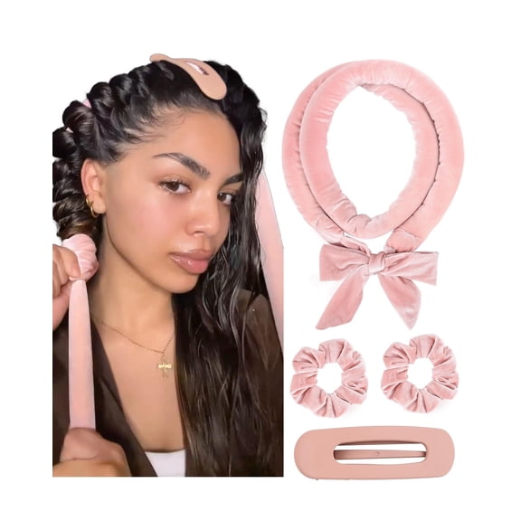 Heatless Hair Curler, No Heat Hair Curlers to Sleep in, Super Soft Ribbon Wrap for Long Hair, Overnight Heatless Curling Set with Scrunchies and Clip, for All Hair types