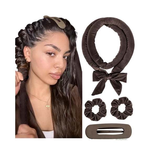 Heatless Hair Curler, No Heat Silk Ribbon Curling Set with Scrunchies, Overnight Curls