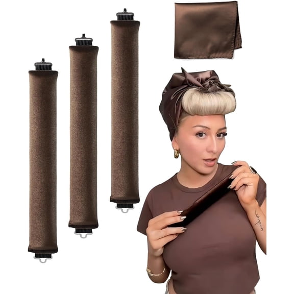 Heatless Hair Curler Overnight Curls Blowout Rods Headband No Heat Curlers to Sleep in Large Rods Hair Rollers Brown
