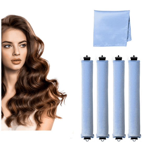 Heatless Hair Curler Rods Set 4Pcs Velvet Foam Hair Rollers and Satin Hair Scarf