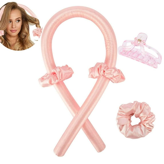 Heatless Hair Curlers For Long Hair,Lazy Curler Set Soft Foam Hair Rollers Flexi Rods for Natural Hair,No Heat Curls Silk Ribbon Hair Rollers Sleeping Soft Headband for Long Medium Hair, Pink
