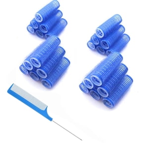 Heatless Hair Rollers for Short Hair, 24PC Small Self Grip Curlers with Rat Tail Comb, No Heat Curls for Volume & Styling, Dark Blue (0.8")