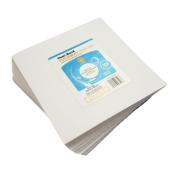 HeatnBond Cut Away Machine Embroidery Stabilizer - 8 inch x 8 inch Sheets Medium Weight 2.5 Ounces - Pack of 100