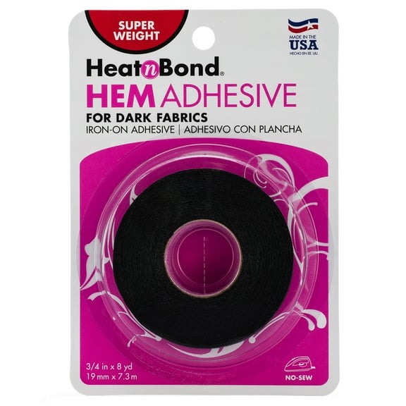 HeatnBond Hem Super Weight Iron-on Adhesive Tape for Dark Fabrics 3/4 in x 8 Yds, Black