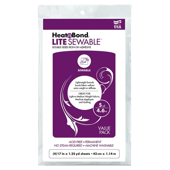HeatnBond Lite Sewable Iron-on Clear Adhesive for Fabrics 17 inch x 5 yard