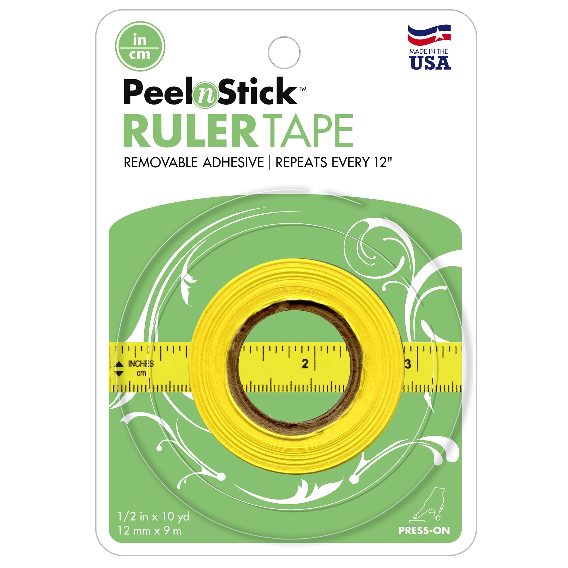 Easy Stick Ruler HeatnBond PeelnStick Removable Ruler Tape Imperial + Metric, 1/2 in x ...