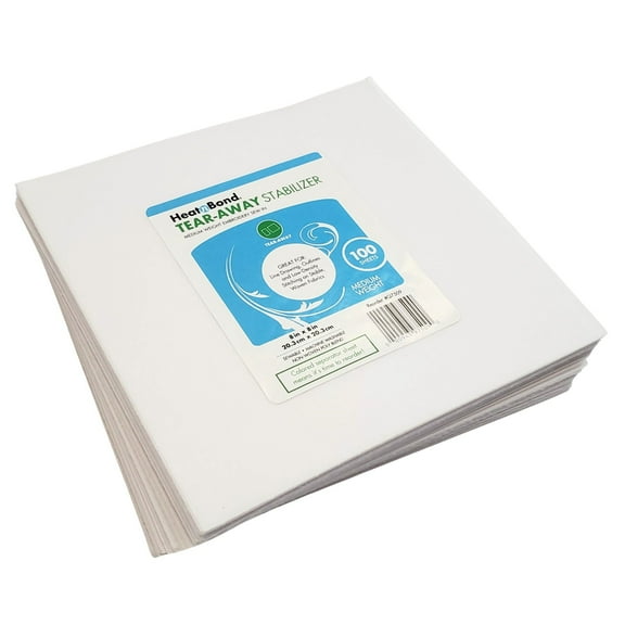 HeatnBond Tear Away Machine Embroidery Stabilizer - 8 inch x 8 inch Sheets Medium Weight 1.8 Ounce - Pack of 100