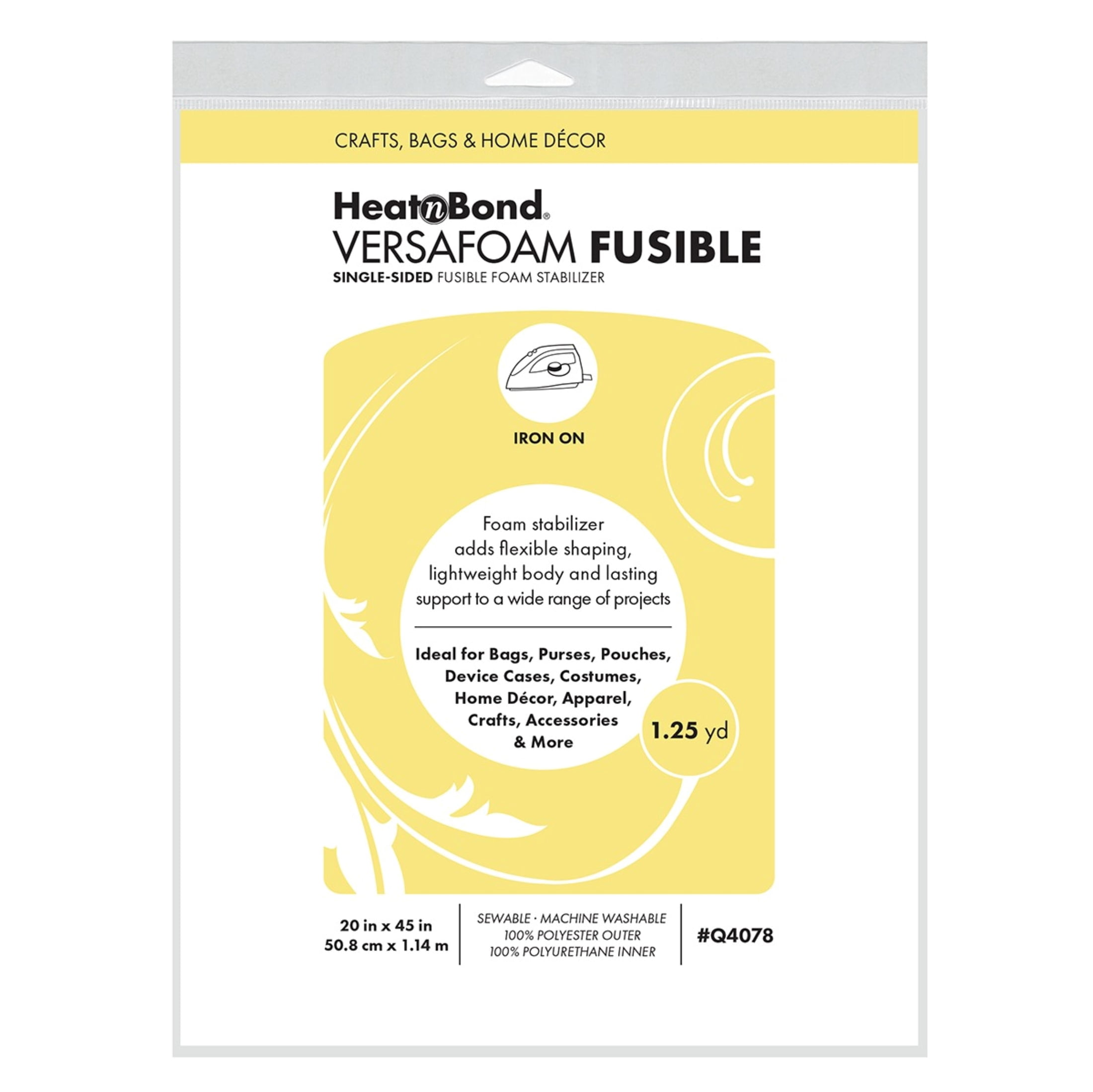 HeatnBond VersaFoam Fusible Single-Sided Foam Stabilizer, White, 20 in x 1.25 yd Precut for Crafts, Bags & Home Decor, 1 Each