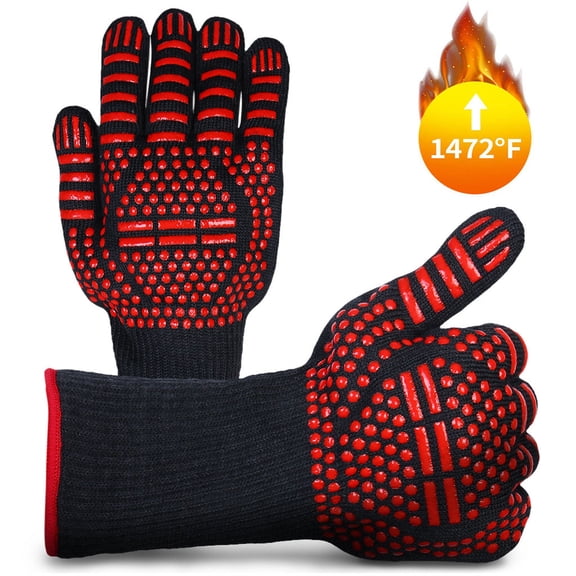 Heatproof BBQ Gloves, Secure-Grip Protective Mitts, Extended Durable Thermal Work Gear for Kitchens Grills Workshops Homes Yards Furnaces Studios