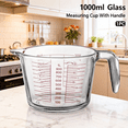thumbnail image 1 of Heatproof Borosilicate Glass Measuring Cup - 1000ml Large Capacity Kitchen Measuring Jug with Handle,Clear Measurement Marks for Baking Cooking Mixing,Microwave Oven Dishwasher Safe, 1 of 11