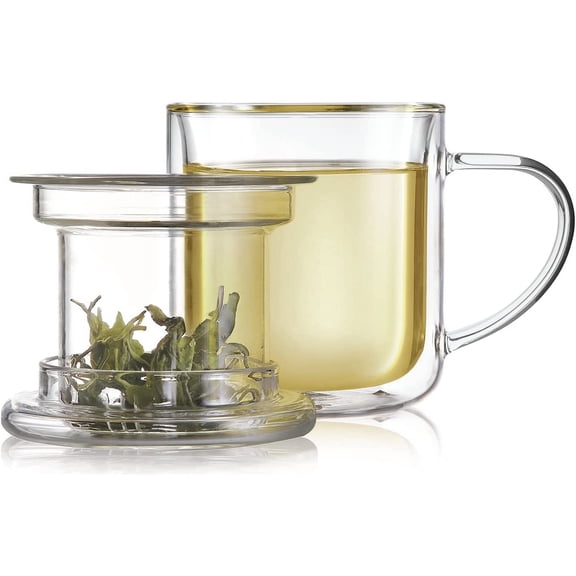 Heatproof and Insulated Borosilicate Glass Tea Cup with Infuser for Whole-Leaf Loose Tea  Tea Purist's Choice  Wellbeing Double-Walled Infusion Mug with Lid (8 oz)