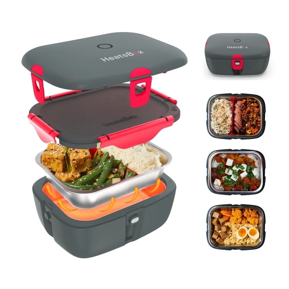 HeatsBox Go Portable Electric Lunch Box - Leakproof, Battery Powered, Self Heating, App Control, Reusable Inner Dish; Ideal for School, Work, Gym, Car, Outdoors
