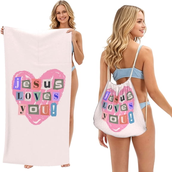 Heaven Bound 2-In-1 Foldable Beach Towel Bag, Waterproof Tote For Travel & Beach 31.5x63 Inch