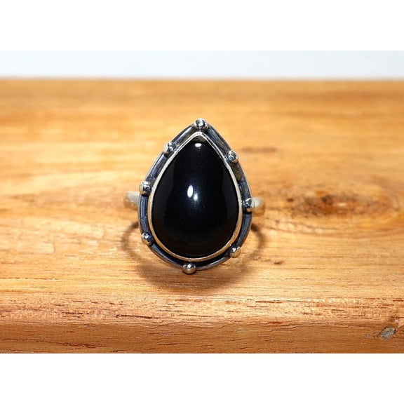 Heaven Crafts 925 Silver Ring Natural Black Onyx Ring Bohemian Jewelry Handmade Statement Ring For Her