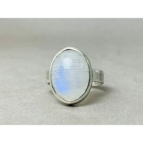 Heaven Crafts 925 Solid Silver Rainbow Moonstone Ring Handmade Chunky Design Gift For Her